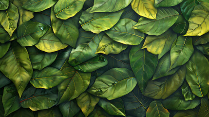 Fototapeta premium Lush green leaves with visible veins create a natural, organic texture.