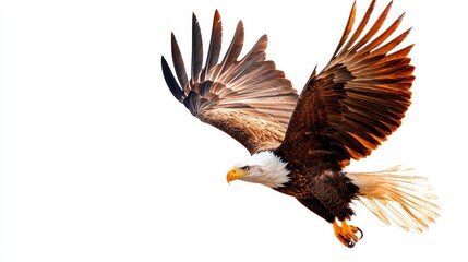 Obraz premium Eagle soaring in the sky, wings fully spread, white isolate background