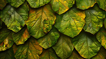 Fototapeta premium Green leaves with visible veins, creating a natural texture.