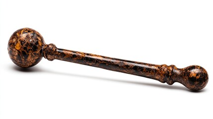 Vintage marbled rolling pin on white isolate background.