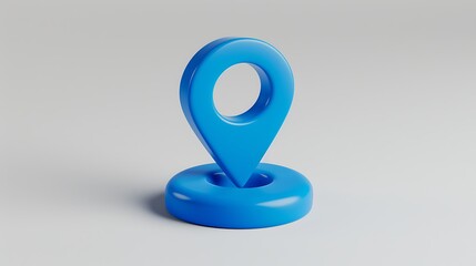 Shiny blue location pin 3d icon isolated on white background
