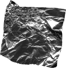 piece of crumpled shiny metallic paper with multiple shapes and cuts