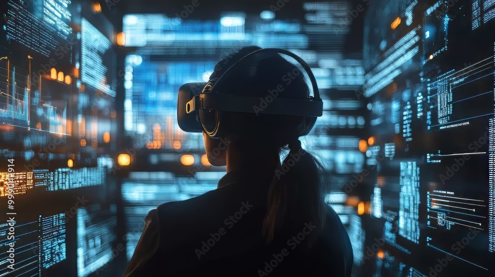 Wall mural business analytics big data analysis technology concept on vr screen. analysis data. ultra realistic