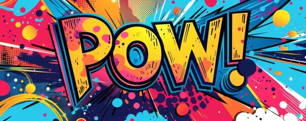 Playful pop art background featuring "POW!" Bold patterns, Dynamic visuals, Colorful vector