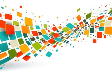 Colourful vector background with flying squares and lines on a white