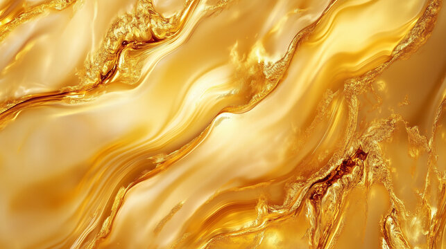 Zjawiskowe fale w odcieniach złota przypominają kaskady płynnego metalu, kt&oacute;re mienią się w blasku światła.