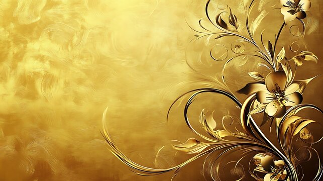 Ornate gold flowers and leaves on a golden background.