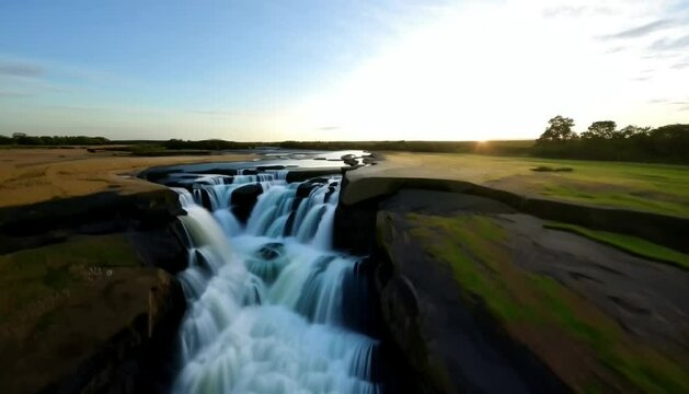 thrilling hyperspeed ascent up majestic waterfall surrounded by nature