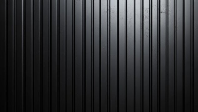Black corrugated metal texture. Wall wooden vertical panels. Dark steel roof sheet. Wood siding for construction.
