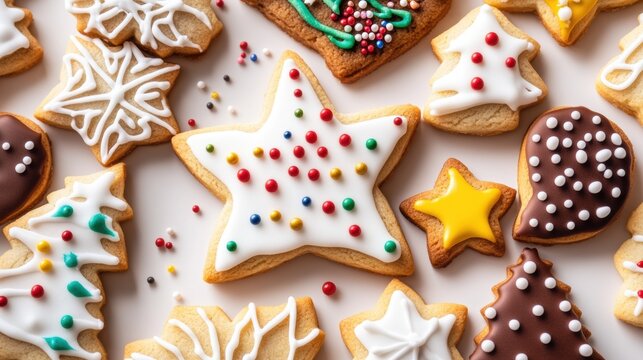 Christmas cookies decorated with icing and sprinkles