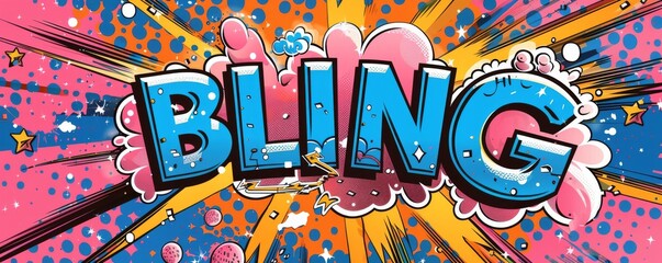 Energetic pop art background with "BLING" inside. Comic book style, Explosion theme, Bright vector