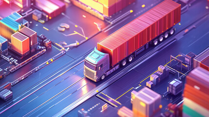 Futuristic cargo truck transporting container.