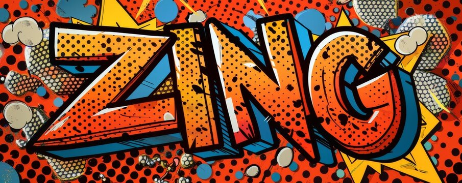 Energetic pop art background with "ZING" inside. Comic book elements, Bold patterns, Bright vector