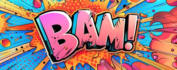 Colorful pop art background with "BAM!" inside. Comic book elements, Dynamic visuals, Bright vector