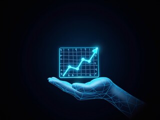 hand holding hologram graphic chart on black background