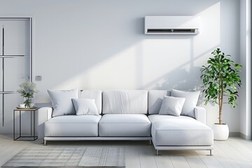 Energy efficient air conditioner with fresh natural in a modern living room.