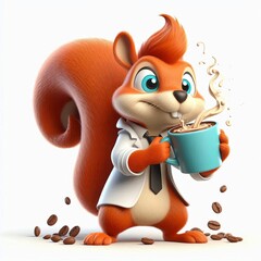 Cartoon Caffeinated Shaking Squirrel Mascot character, 3d Generative AI
