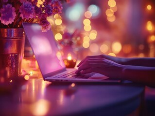 Creative writing with a person typing on a laptop in a cozy environment, introspective style, sharp focus, soft lighting