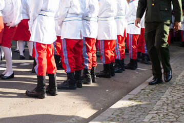Fototapeta premium Students from the army school are seen in formation during the celebration of Brazilian Independence Day in the city of Salvador, Bahia.