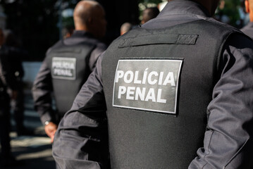 Military police officers from the penal area are seen in formation during the celebration of...
