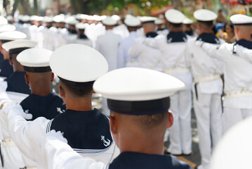Navy personnel are seen in formation during the celebration of Brazilian independence in the city of Salvador, Bahia.