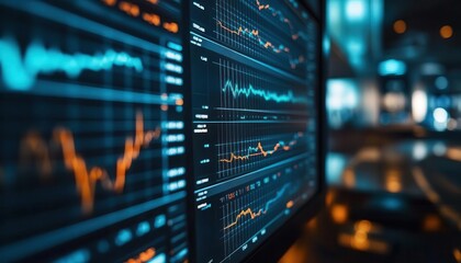 Portfolio diversification strategy with charts and graphs on a screen, analytical atmosphere, sharp focus, bright lighting