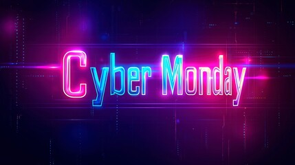 Cyber Monday promotional design featuring vibrant neon colors, Neon Cyber Monday Banner, Text and Title of Cyber Monday, Cyber Monday promotional advertising