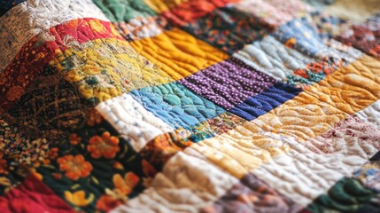 Obraz premium Colorful Patchwork Quilt with Diamond Stitching