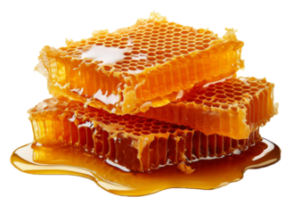 fresh honeycomb stack with honey dripping isolated