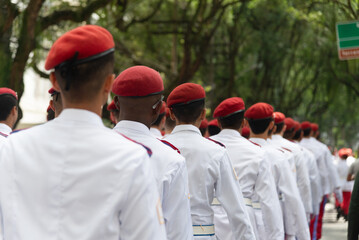 Students from the Army's military school are seen during a parade celebrating Brazilian...