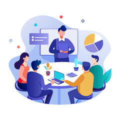 Corporate Meeting, Isolated on White Background, Business Discussion