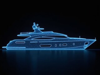 luxury yacht hologram on black background