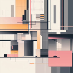 Abstract geometric art in neutral and pastel color palette.