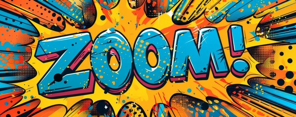 Eye-catching pop art background with "ZOOM!" inside. Comic book style, Explosion theme, Colorful vector
