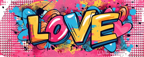 Abstract pop art background with text "LOVE" inside. Retro style, Bold patterns, Color explosion vector