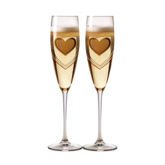 Two champagne flutes with hearts