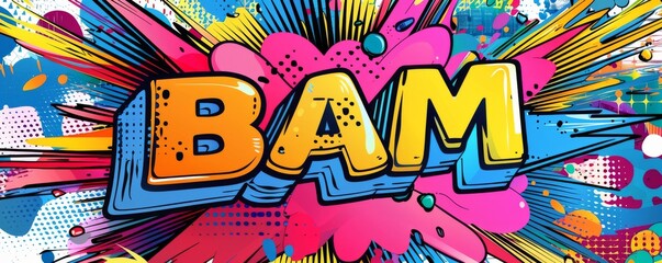 Colorful pop art background with "BAM" inside. Comic book style, Dynamic patterns, Bright vector