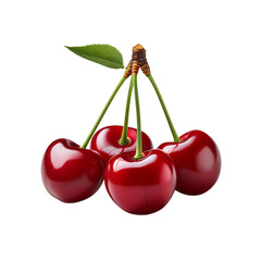 Four ripe cherries with stems