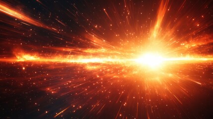 Fototapeta premium Bright orange and fiery explosion of stars in deep space. Cosmic explosion, galaxy creation, or supernova event, highlighting the dramatic energy and intensity of the universe