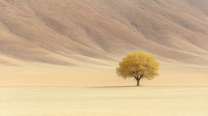 Lone Golden Tree in a Sandy Desert Landscape