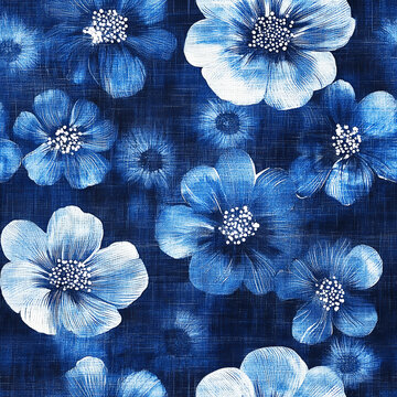 Seamless traditional Japanese abstract shibori pattern in indigo blue and white, celebrating the beauty of imperfection.
