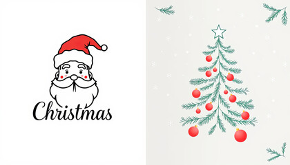 Merry Christmas Cover and Backcover greeting card. Modern beautiful Xmas design with typography, Christmas tree branches, balls, snowflake pattern. Minimal art banner, poster, cover templates 