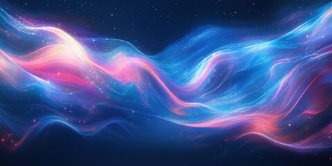 Fototapeta premium Vibrant blue and purple liquid waves with neon light reflection