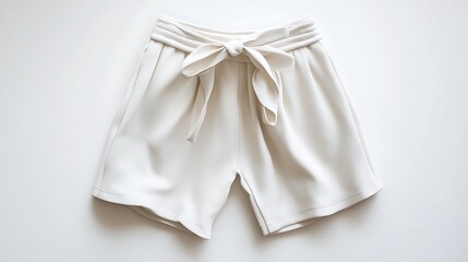 Fototapeta premium A pair of white women's shorts with a tied bow at the waist.