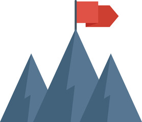 Minimalist illustration featuring a red flag waving on a mountain peak, representing achievement and overcoming challenges