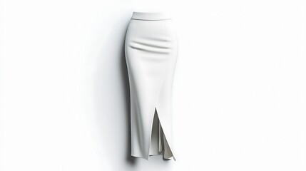 White pencil skirt with front slit isolated on white background.