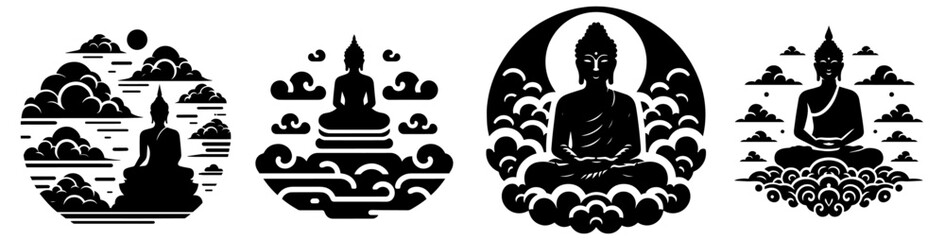 meditation buddha silhouette with peaceful expression black vector