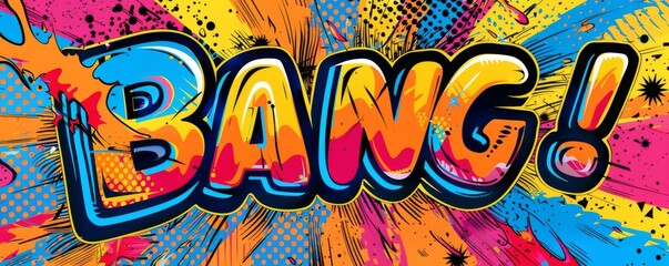 Abstract pop art background featuring "BANG!" Bold patterns, Dynamic visuals, Vibrant vector