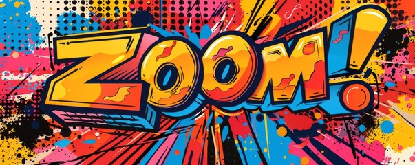 Playful pop art background featuring "ZOOM!" Bold graphics, Dynamic visuals, Colorful vector