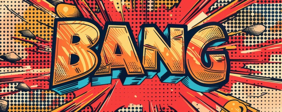 Playful pop art background with "BANG" text. Retro patterns, Comic book elements, Colorful vector